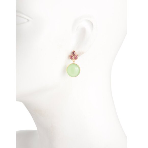 SHAANTI JEWELS  India 18kt Gold Plated Sterling Garnet Chalcedony Earrings - Picture 2 of 2